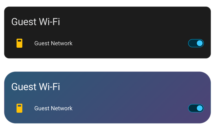 The card-mod Background and corners example for Home Assistant under Stock, stock card above and card-mod styled below