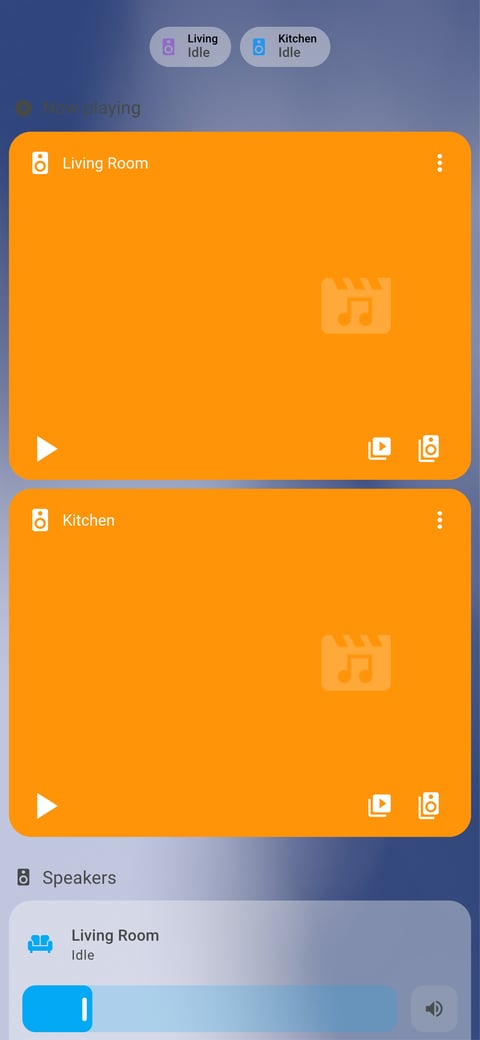 Home Assistant media lab dashboard running the iOS Themes theme (Light), on a phone