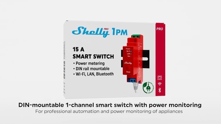 Shelly Pro 1PM Smart Relay and its retail box