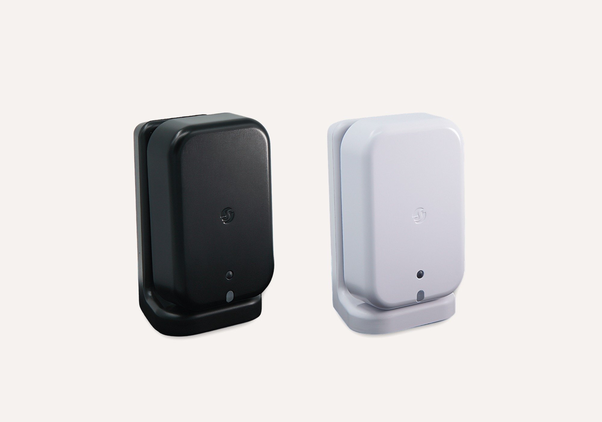Shelly Presence Gen4 in black and white on their stands