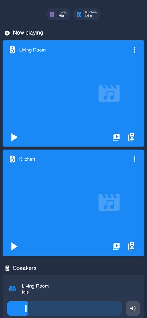Home Assistant media lab dashboard running the Noctis theme (Dark), on a phone