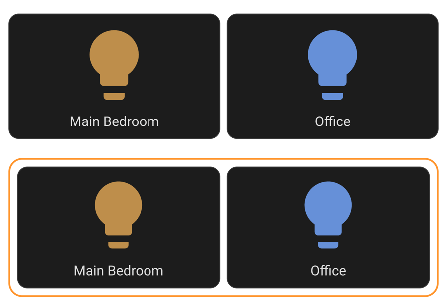 The card-mod mod-card example for Home Assistant under Stock, stock card above and card-mod styled below