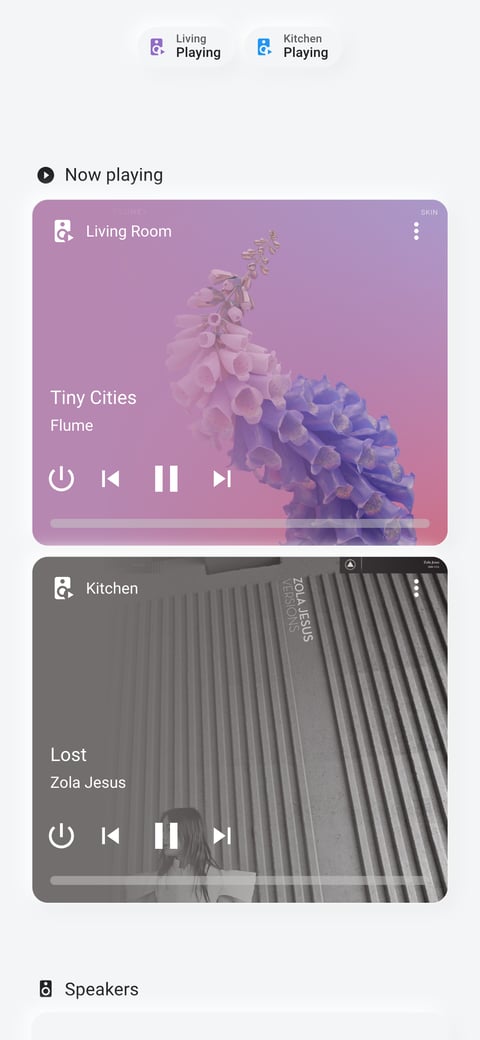 Home Assistant media lab dashboard running the Soft theme (Light), on a phone