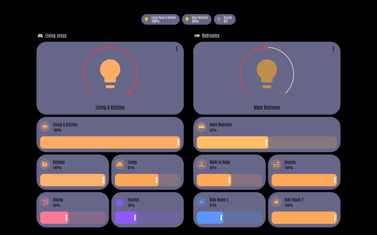 Home Assistant lights lab dashboard running the LCARS theme (Default), on desktop
