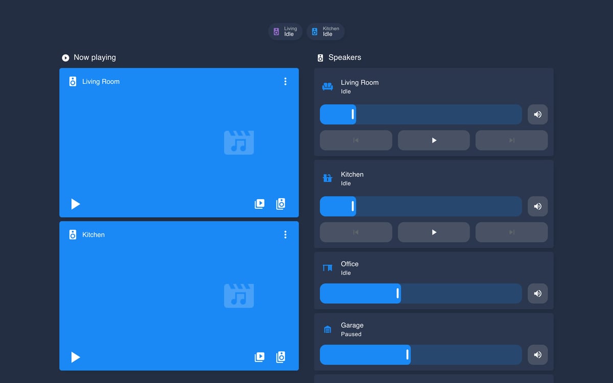 Home Assistant media lab dashboard running the Noctis theme (Dark), on desktop