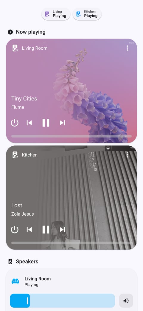 Home Assistant media lab dashboard running the Material You theme (Light), on a phone