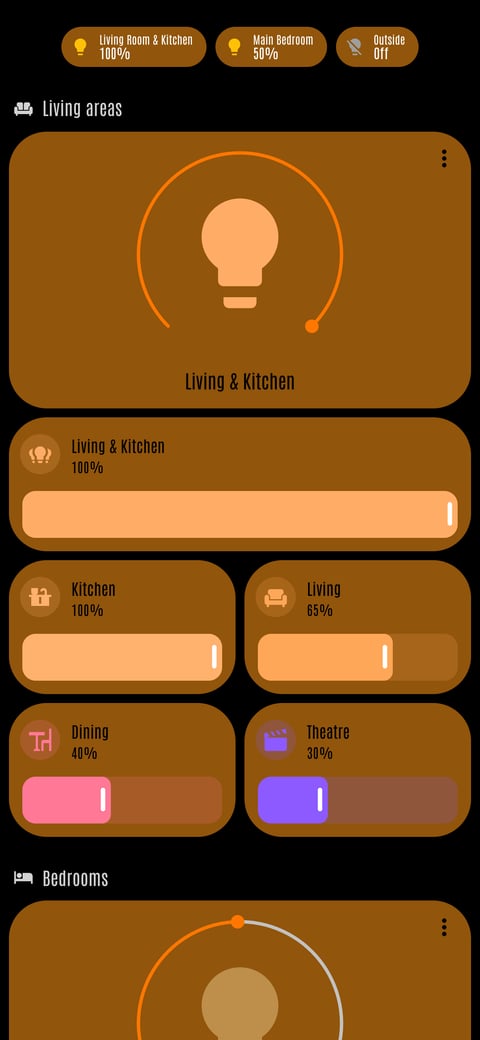 Home Assistant lights lab dashboard running the LCARS theme (Lower Decks), on a phone