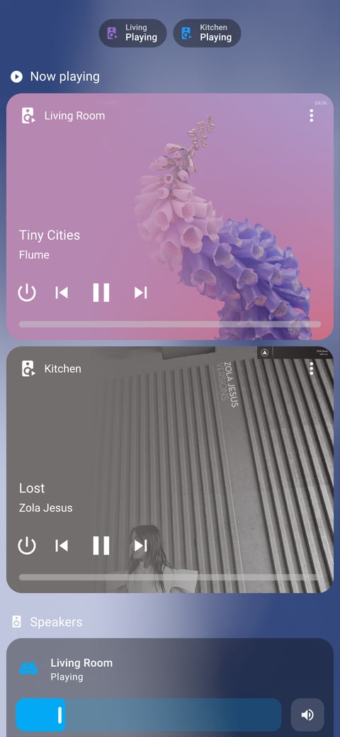 Home Assistant media lab dashboard running the iOS Themes theme (Dark), on a phone