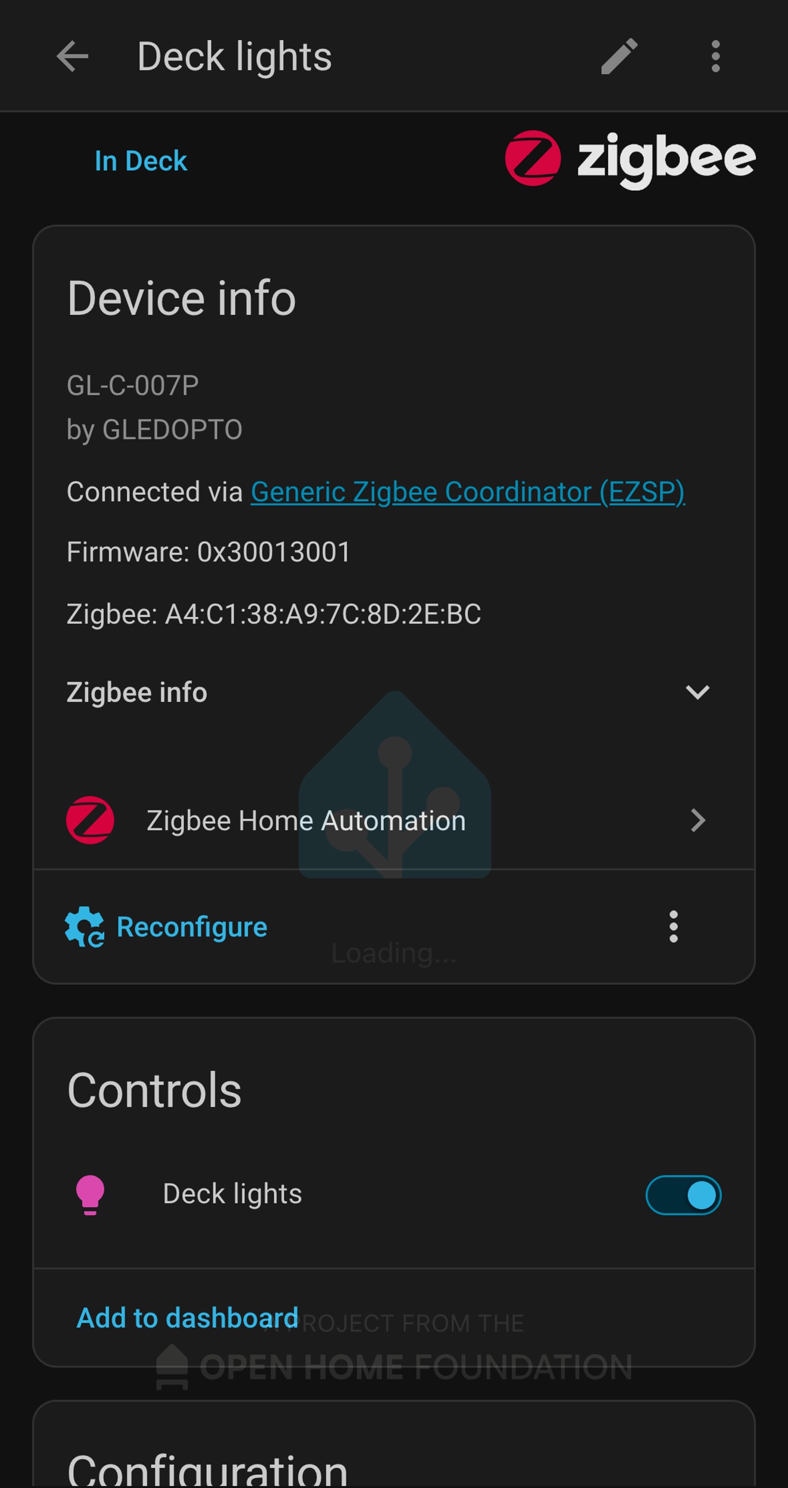 Home Assistant colour temperature control for Deck lights, from warm to cool white.