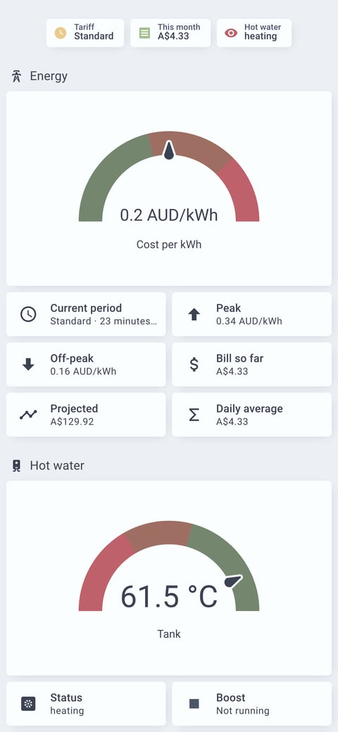 Home Assistant energy lab dashboard running the Nordic theme (Light), on a phone