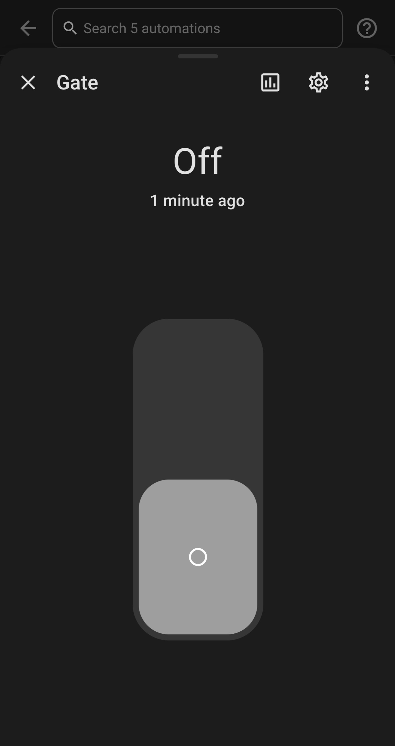 Home Assistant control for a switch named Gate, showing Off.