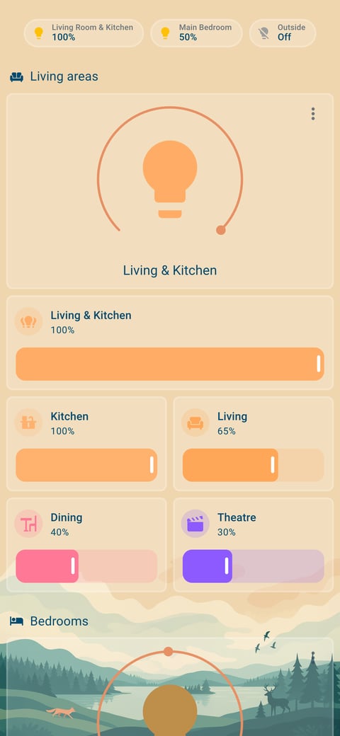 Home Assistant lights lab dashboard running the Simple Dreams theme (Light), on a phone