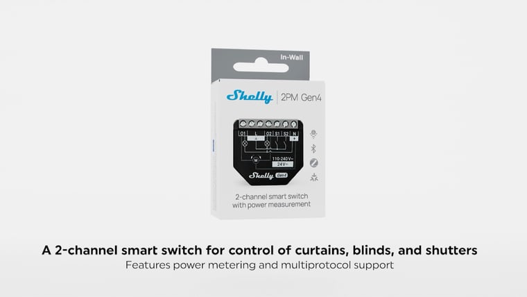 Shelly 2PM Gen4 Smart Relay and its retail box