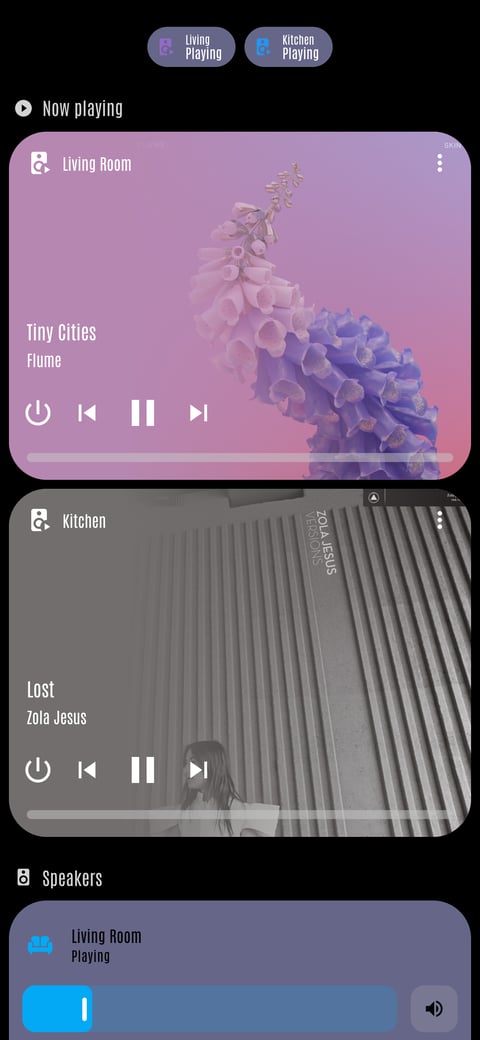 Home Assistant media lab dashboard running the LCARS theme (Default), on a phone