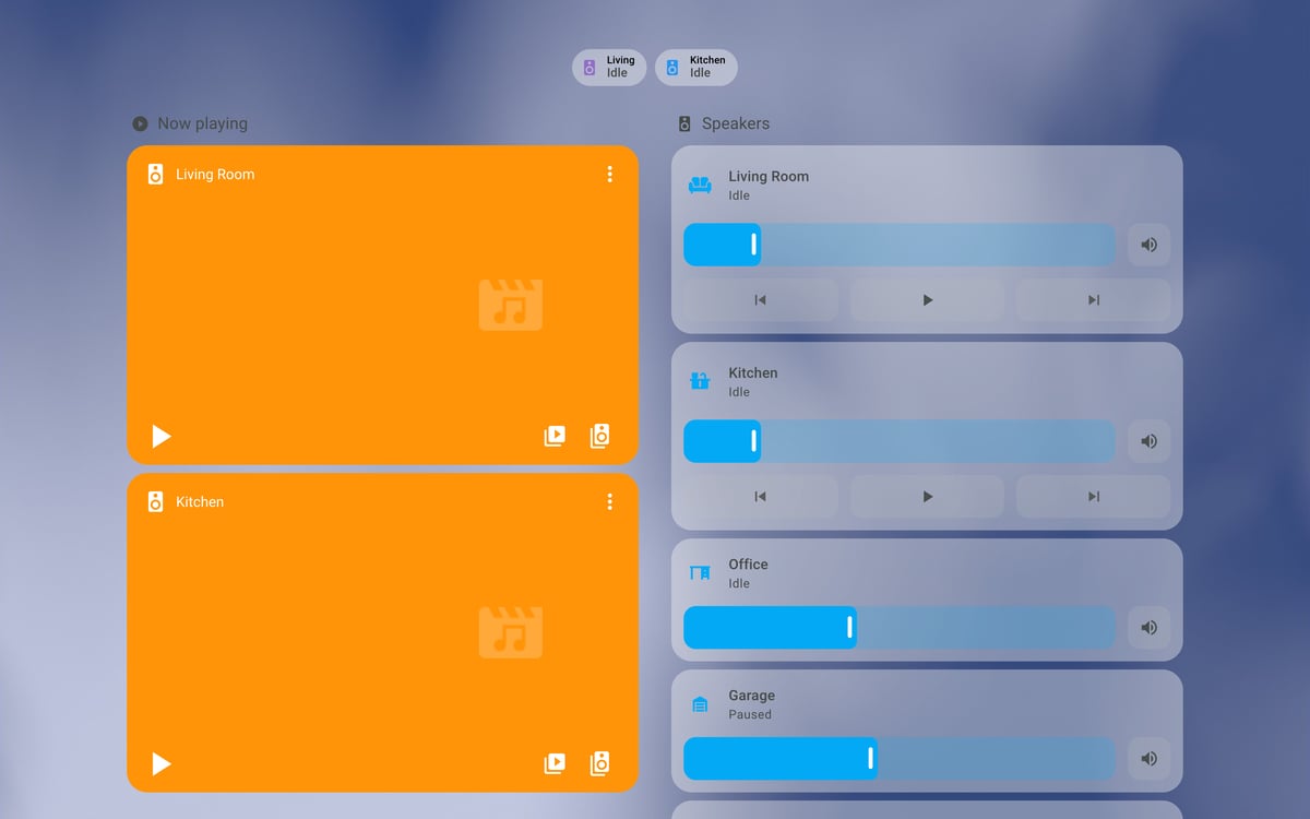Home Assistant media lab dashboard running the iOS Themes theme (Light), on desktop