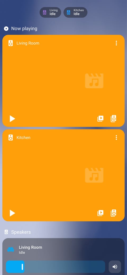 Home Assistant media lab dashboard running the iOS Themes theme (Dark), on a phone