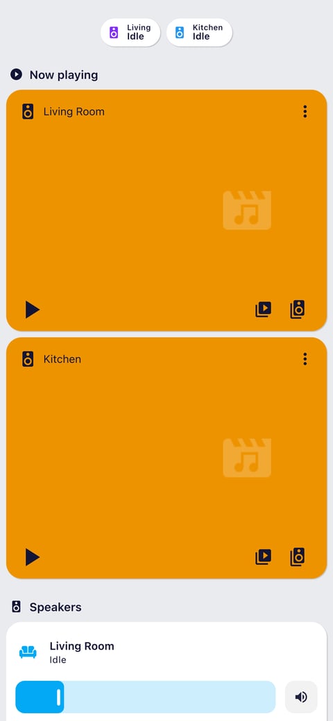 Home Assistant media lab dashboard running the Graphite theme (Light), on a phone
