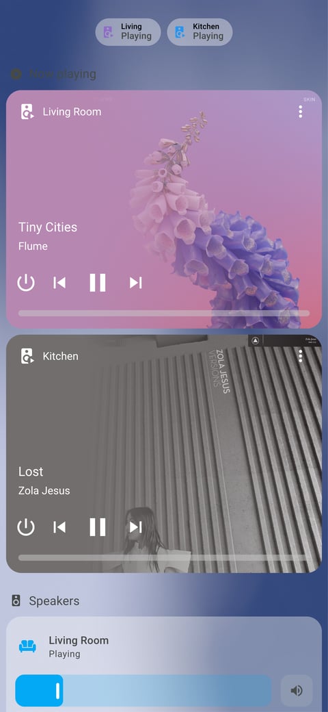 Home Assistant media lab dashboard running the iOS Themes theme (Light), on a phone
