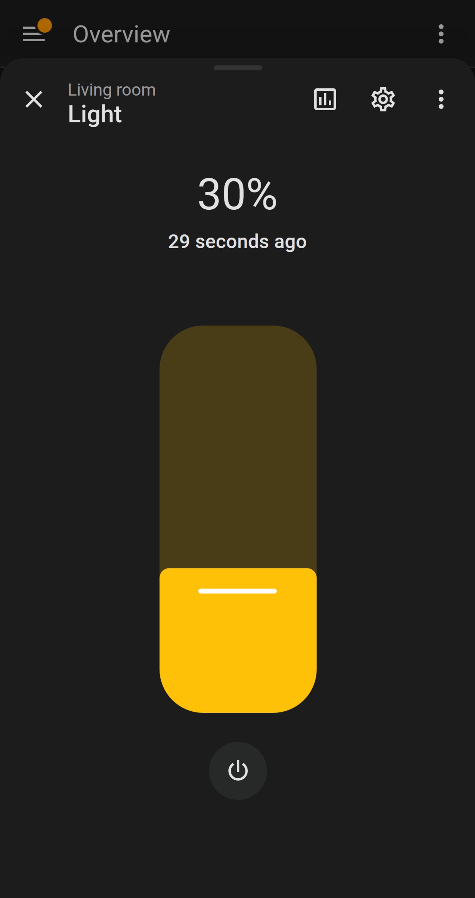 Home Assistant light control for Living room light at 30%.