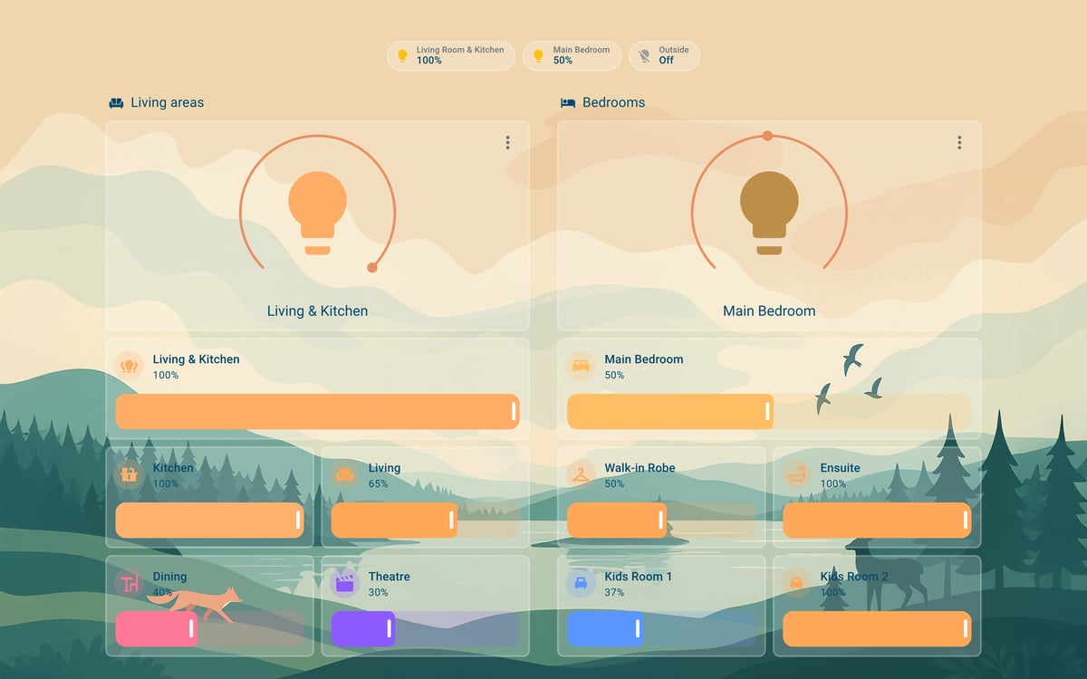 Home Assistant lights lab dashboard running the Simple Dreams theme (Light), on desktop