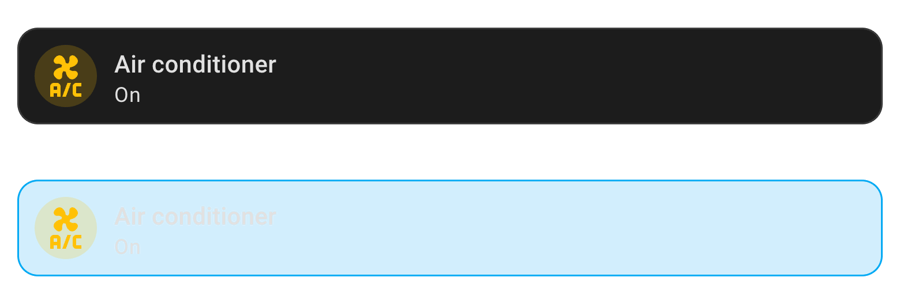 The card-mod Styles that follow state example for Home Assistant under Stock, stock card above and card-mod styled below