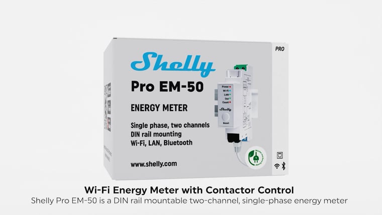 Shelly Pro EM 50 Energy Meter and its retail box