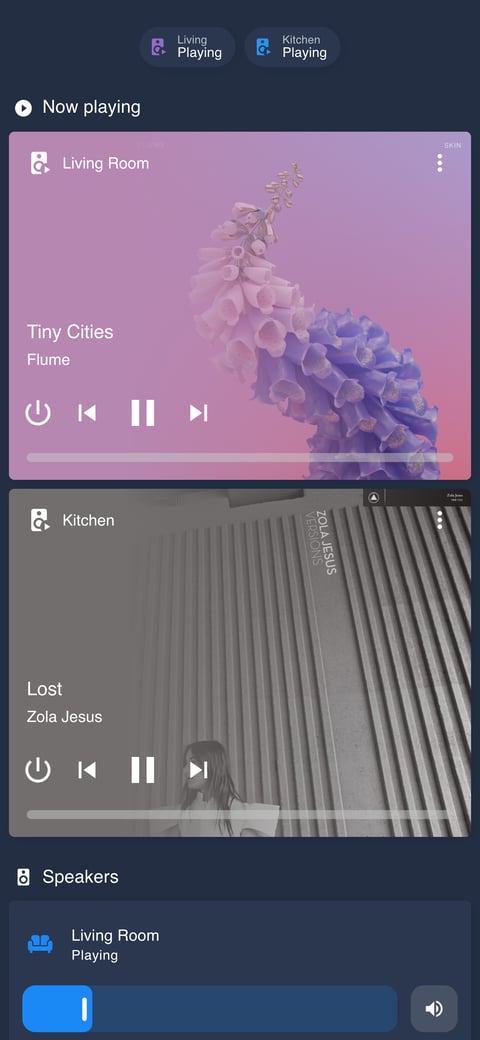 Home Assistant media lab dashboard running the Noctis theme (Dark), on a phone