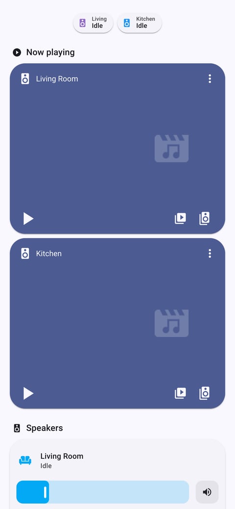 Home Assistant media lab dashboard running the Material You theme (Light), on a phone