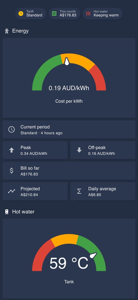 Home Assistant energy lab dashboard running the Noctis theme (Dark), on a phone
