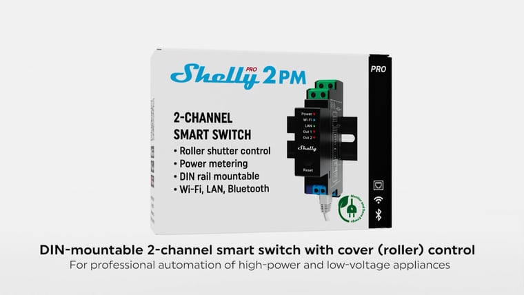 Shelly Pro 2PM Smart Relay and its retail box